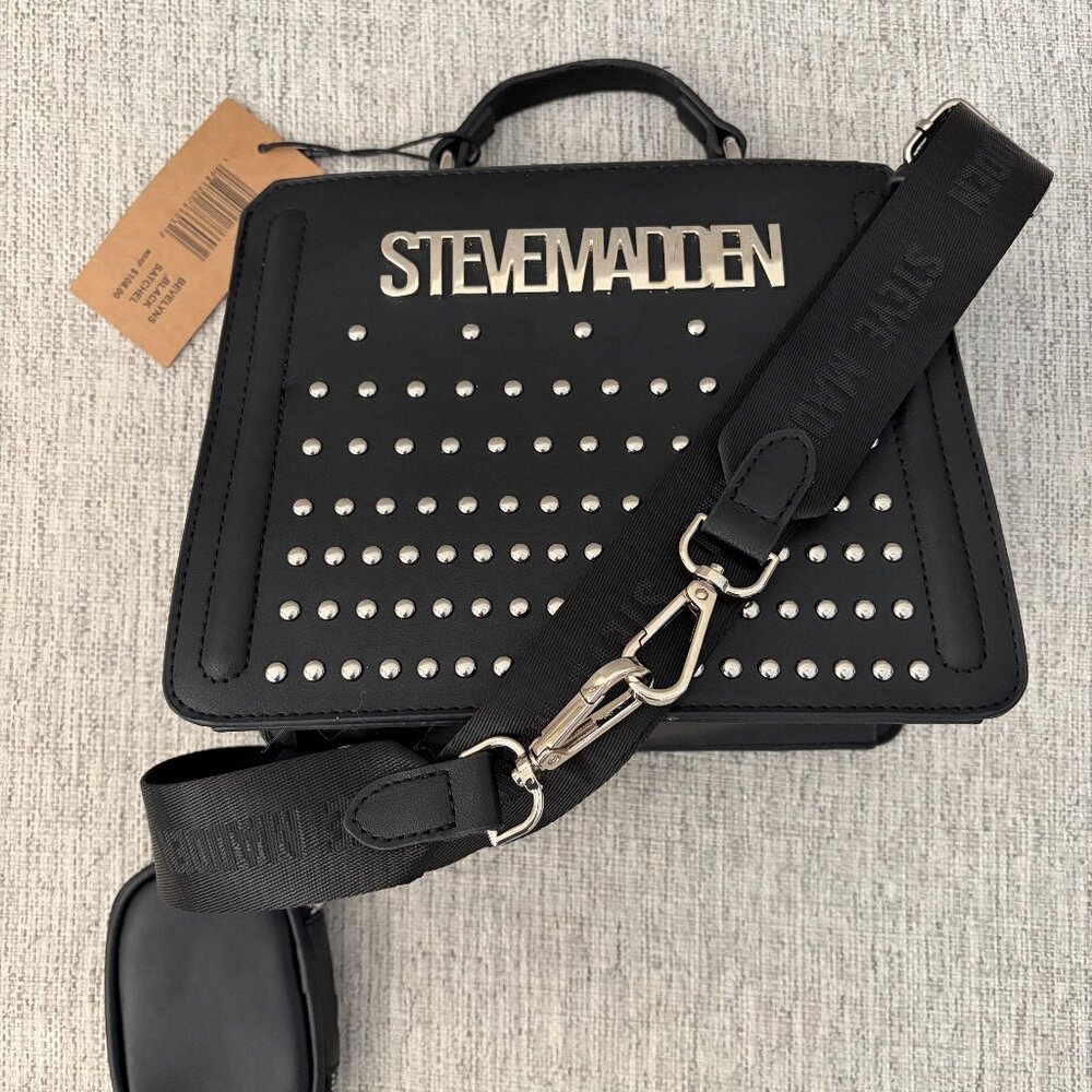 NWT Steve Madden Small Beverlys Convertible Crossbody Bag Black Studded